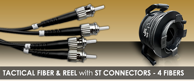 1250 Foot TFS DuraTACÂ® Stainless Steel Armored Tactical Fiber Cable terminated with 4 ST Connectors - Single Mode - with Reel