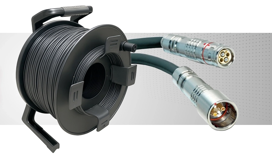 SMPTE hybrid broadcast fiber optic cable reel