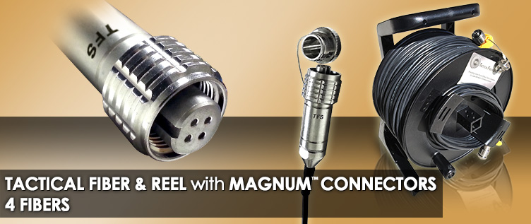 2000 Foot TFS DuraTAC® Stainless Steel Armored Tactical Fiber Cable terminated with TFS Stainless Steel Magnum Connectors - 4 Fibers - Single Mode - with Reel