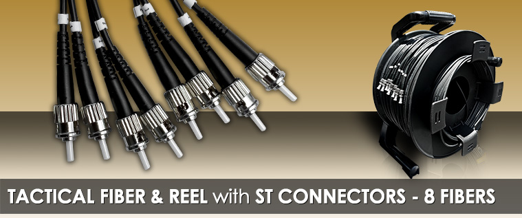 2000 Foot TFS DuraTAC® Stainless Steel Armored Tactical Fiber Cable terminated with 8 ST Connectors - Single Mode - with Reel